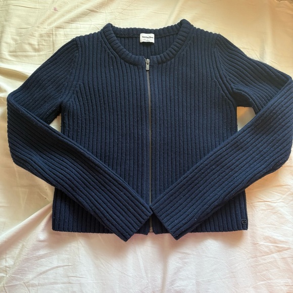 Sunday Best Sweaters - Sunday Best Navy Ribbed Zip-Front Cardigan Sweater